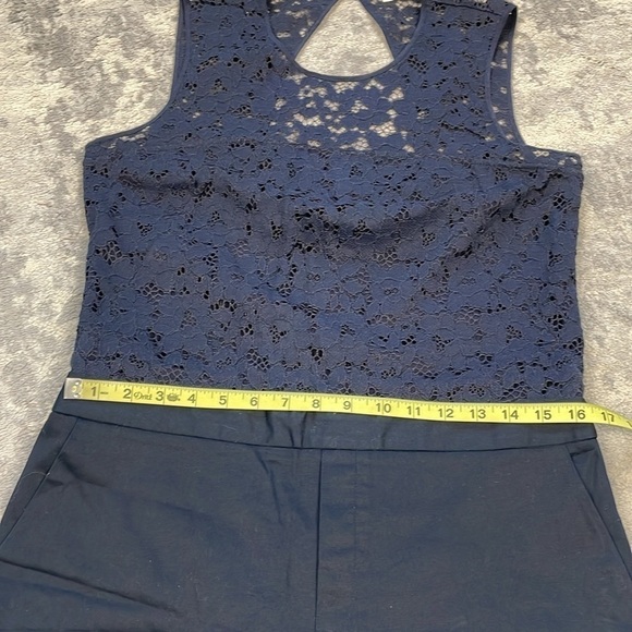 Club Monaco Alexus Mixed Media Lace Cotton Sleeveless Romper Navy Blue Sz 10 - Picture 9 of 12